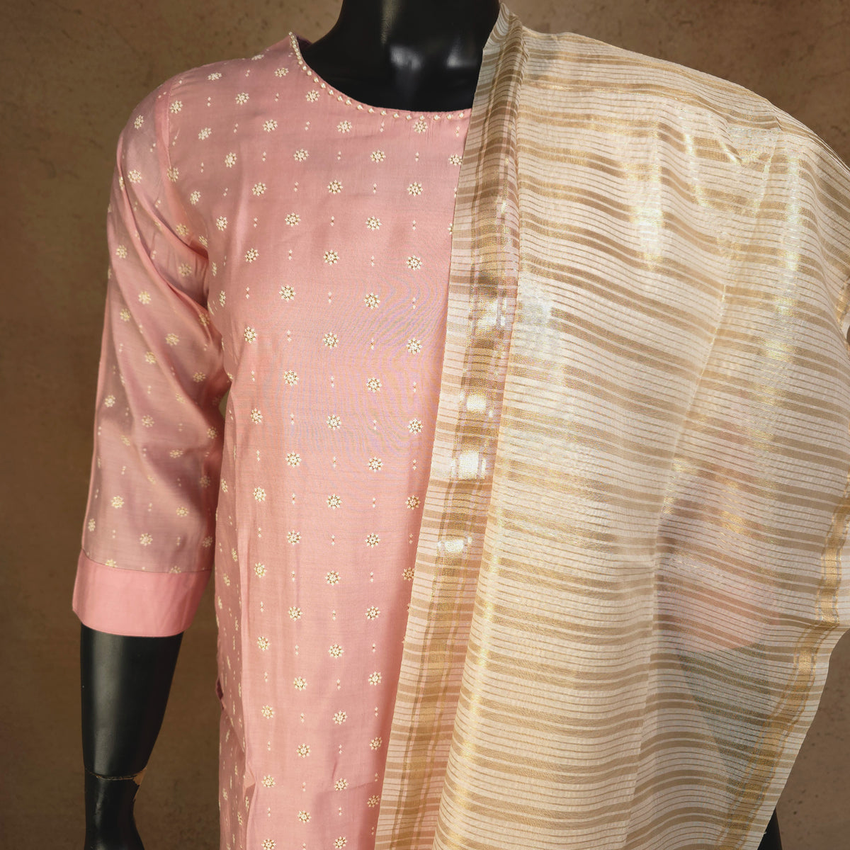 Kurti - 3 Piece Kurti Set - Soft Pink/Peach