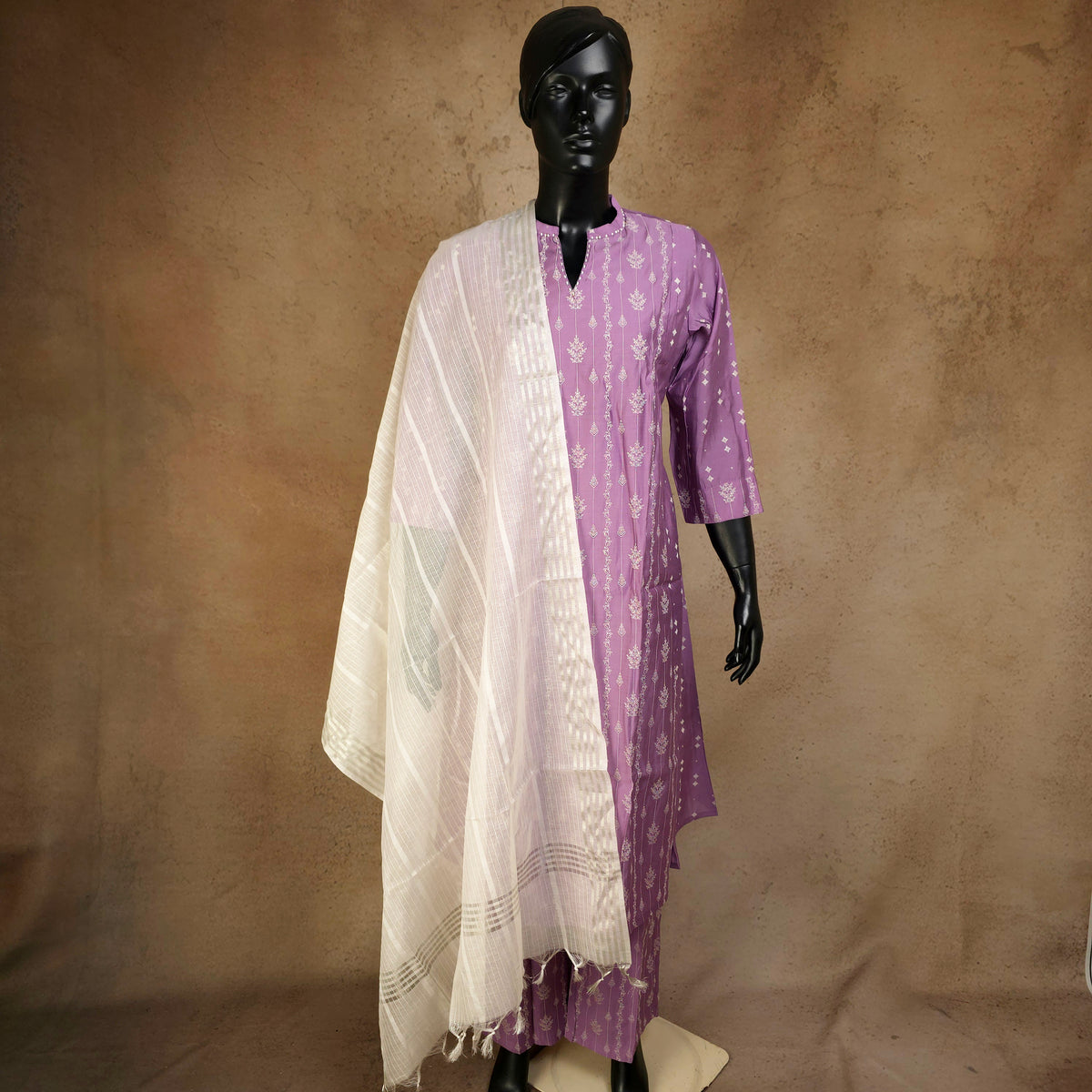 Kurti - 3 Piece Kurti Set - Lavender Purple