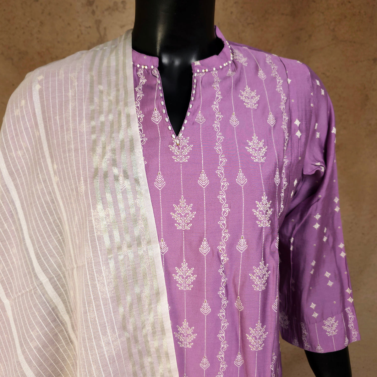Kurti - 3 Piece Kurti Set - Lavender Purple