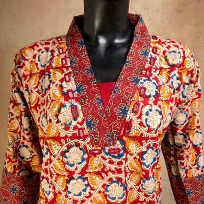 Kurti - 2 Piece Kurti Set - Red Kalamkari Print