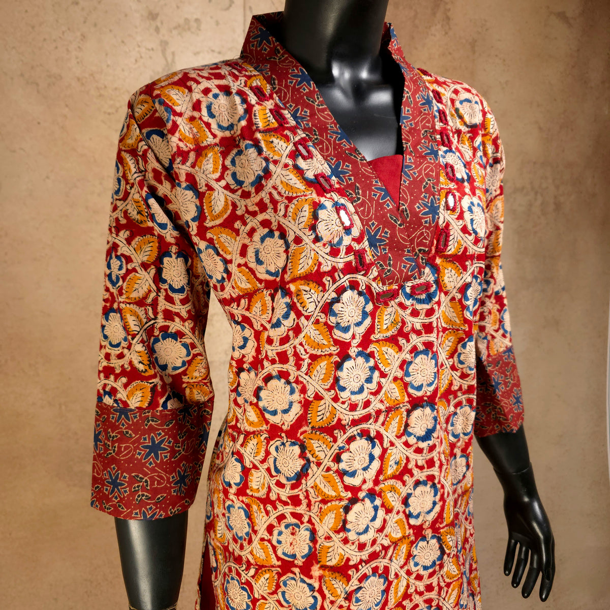 Kurti - 2 Piece Kurti Set - Red Kalamkari Print