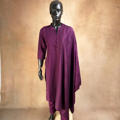 Kurti - 3 Piece Kurti Set - Plum/Mulberry