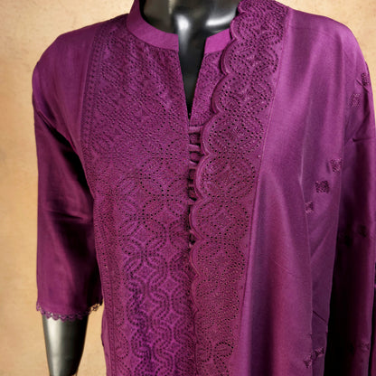 Kurti - 3 Piece Kurti Set - Plum/Mulberry