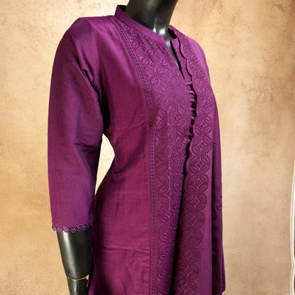 Kurti - 3 Piece Kurti Set - Plum/Mulberry