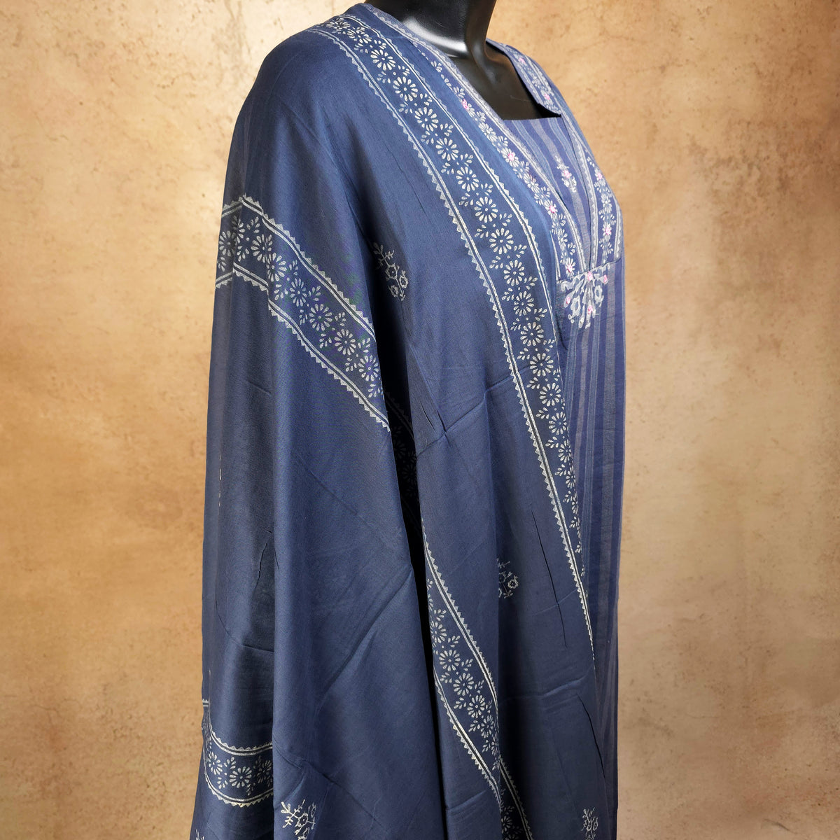 Kurti - 3 Piece Kurti Set - Muted Indigo