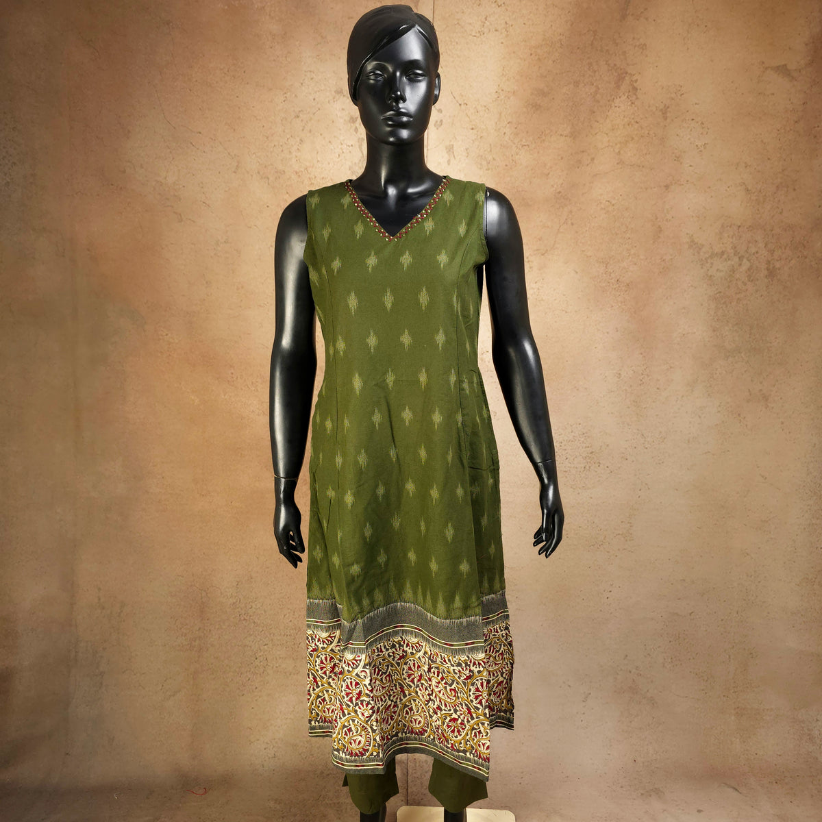 Kurti - 2 Piece Kurti Set - Muted Military Green