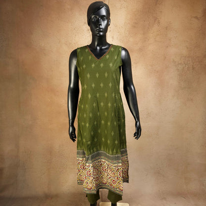 Kurti - 2 Piece Kurti Set - Muted Military Green