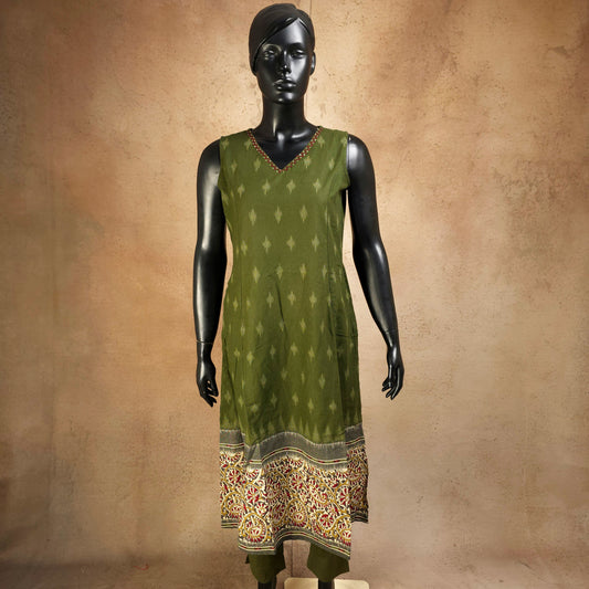 Kurti - 2 Piece Kurti Set - Muted Military Green
