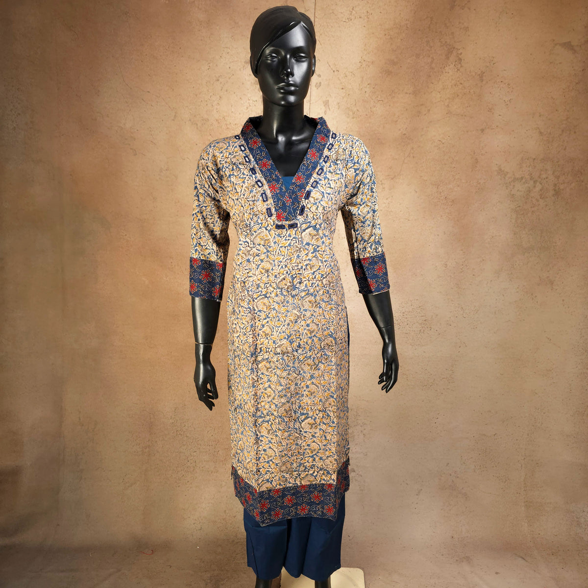 Kurti - 2 Piece Kurti Set - Blue Kalamkari Print