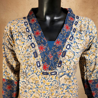 Kurti - 2 Piece Kurti Set - Blue Kalamkari Print