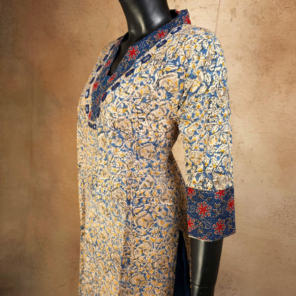 Kurti - 2 Piece Kurti Set - Blue Kalamkari Print