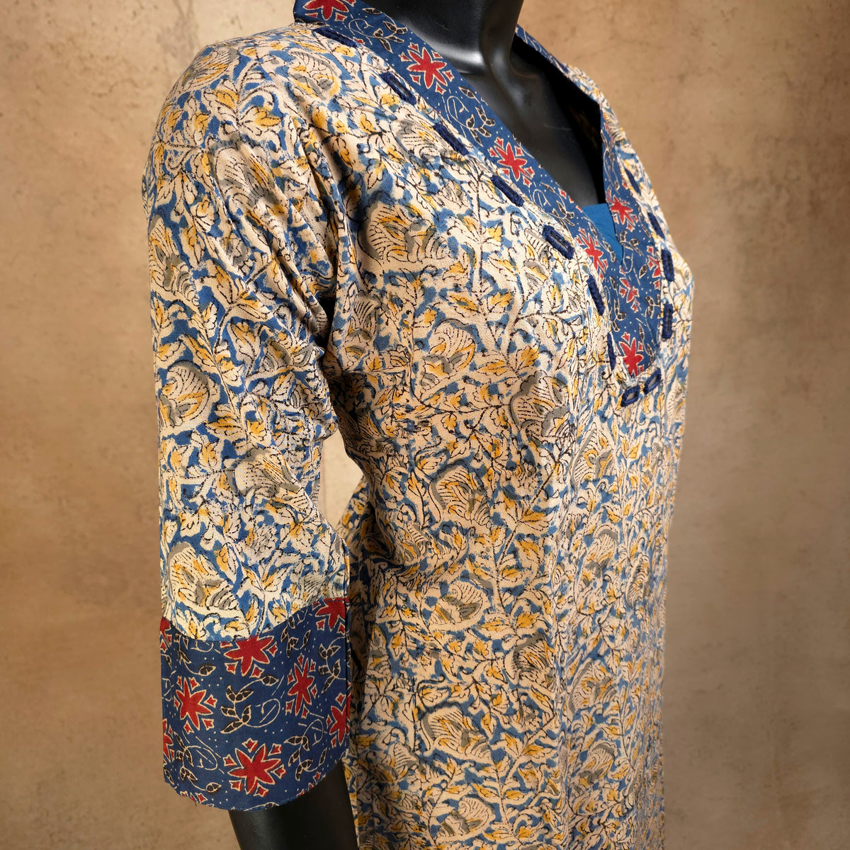 Kurti - 2 Piece Kurti Set - Blue Kalamkari Print