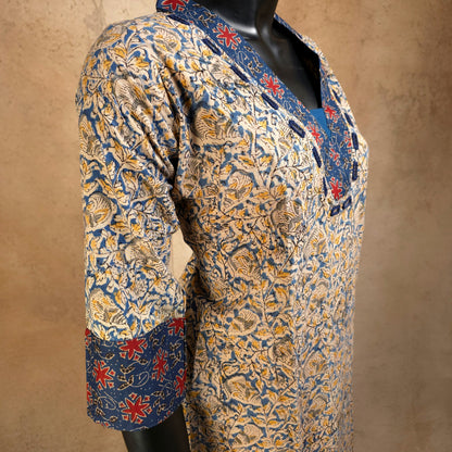 Kurti - 2 Piece Kurti Set - Blue Kalamkari Print