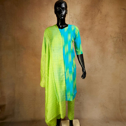 Kurti - 3 Piece Kurti Set - Turquoise blue