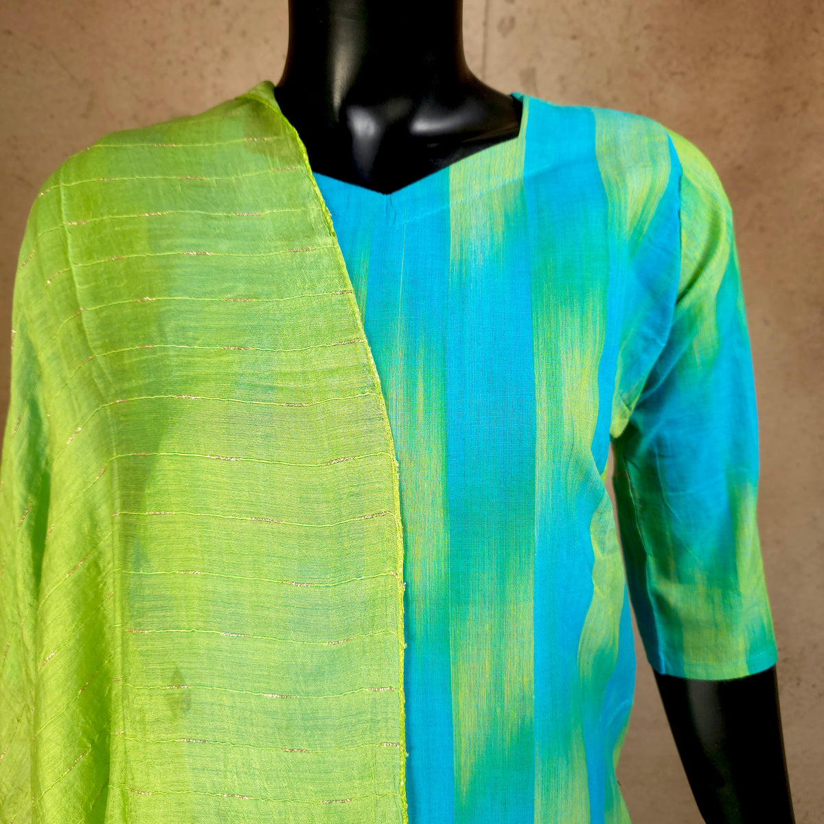 Kurti - 3 Piece Kurti Set - Turquoise blue