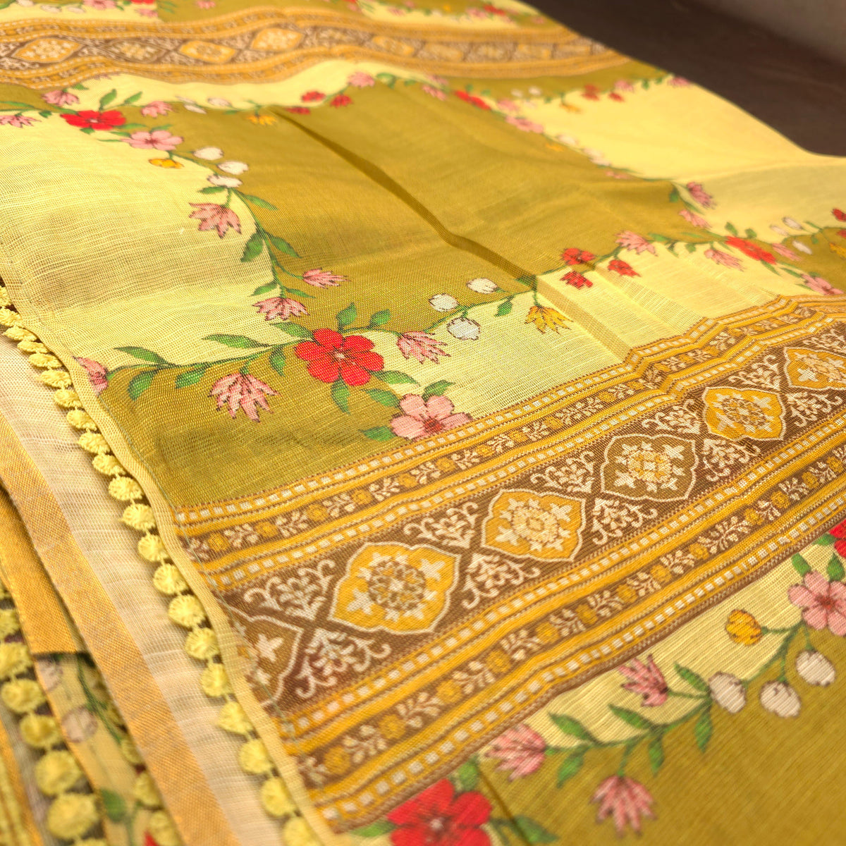 Saree - Linen Tissue - Yellow