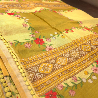 Saree - Linen Tissue - Yellow