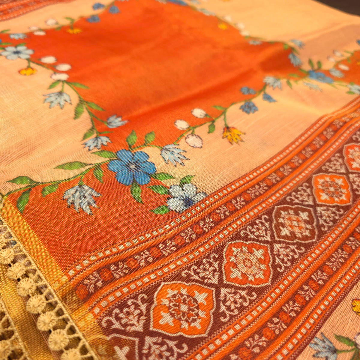 Saree - Linen Tissue - Orange