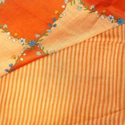 Saree - Linen Tissue - Orange