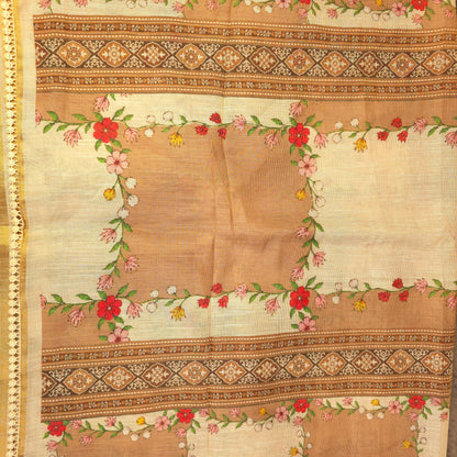 Saree - Linen Tissue - Beige & Peach
