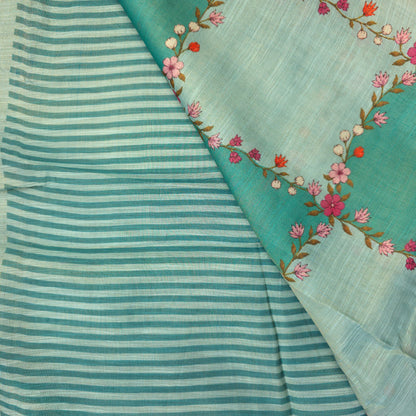 Saree - Linen Tissue - Aqua Blue