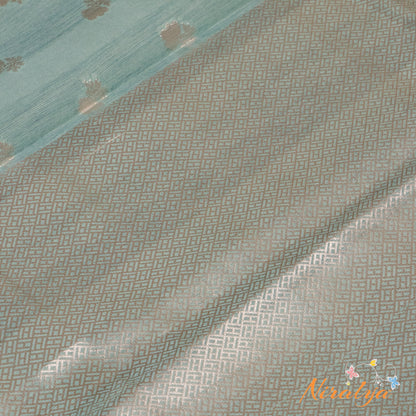 Silk-type Saree - Powder Blue with Silver Jari Border