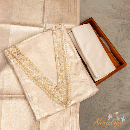 Salwar Material - Champagne Beige Woven Zari Floral