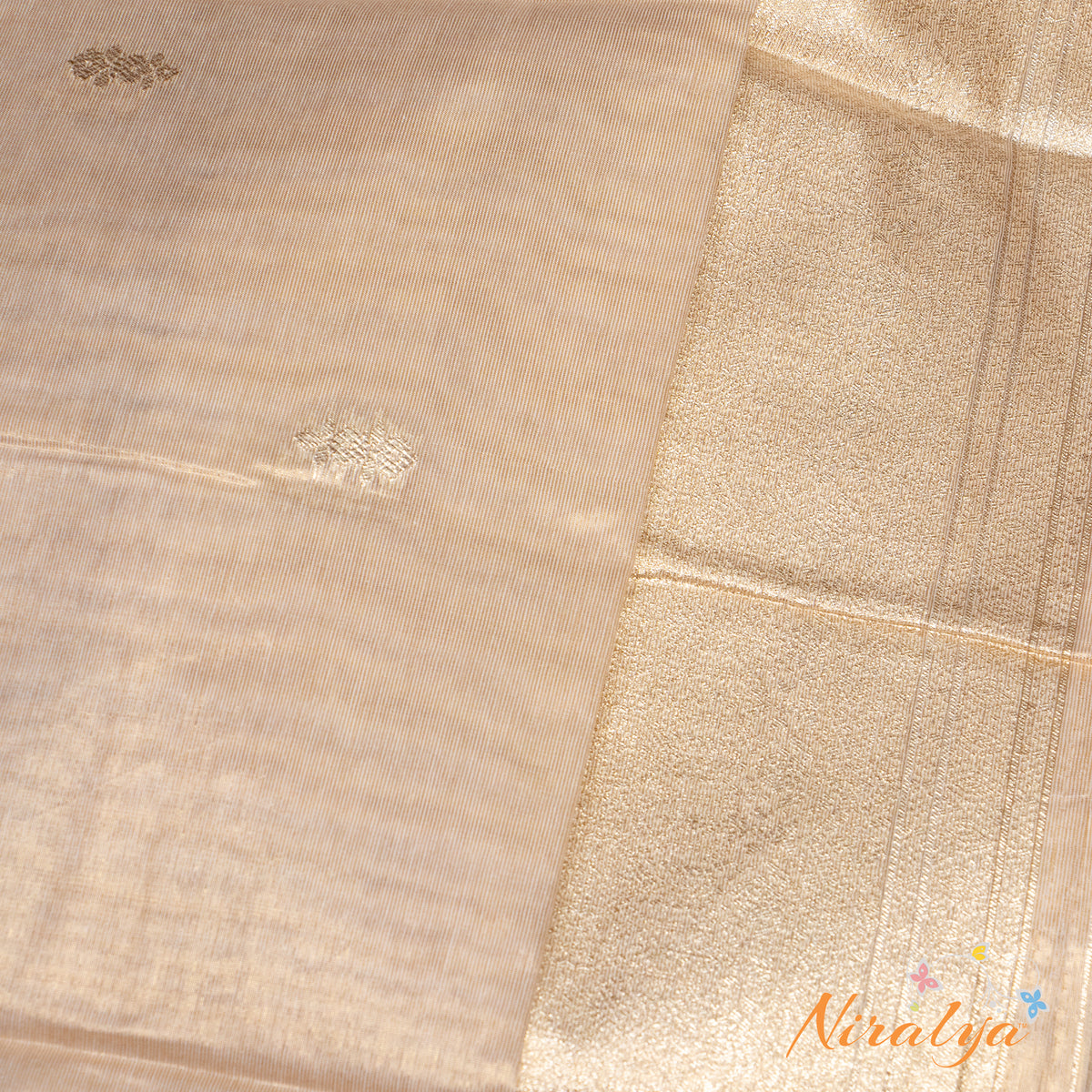 Salwar Material - Champagne Beige Woven Zari Floral
