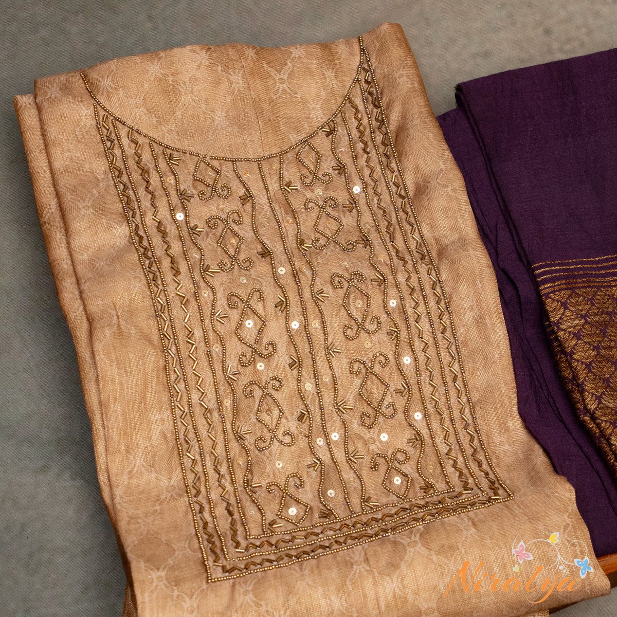 Salwar Material - Peach Beige