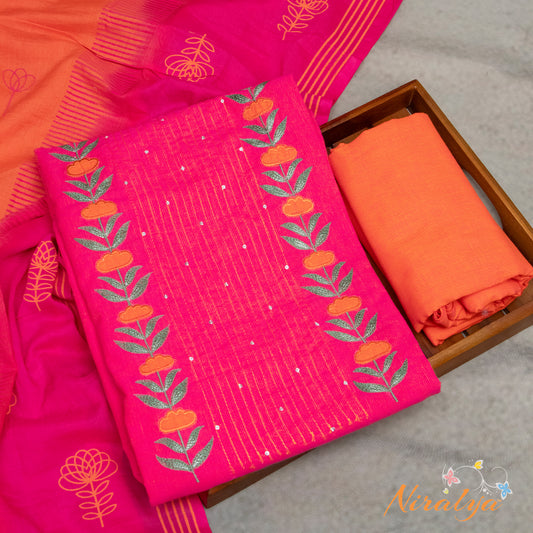 Salwar Material - Rani Pink Cotton Slub