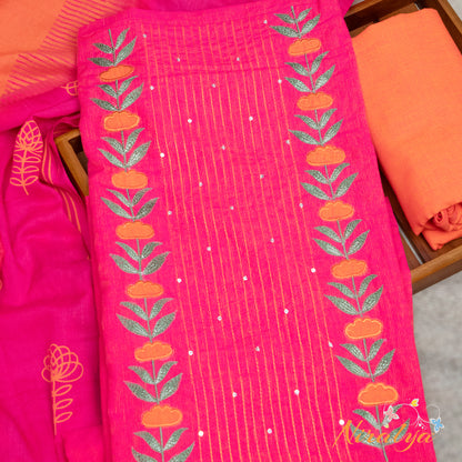 Salwar Material - Rani Pink Cotton Slub