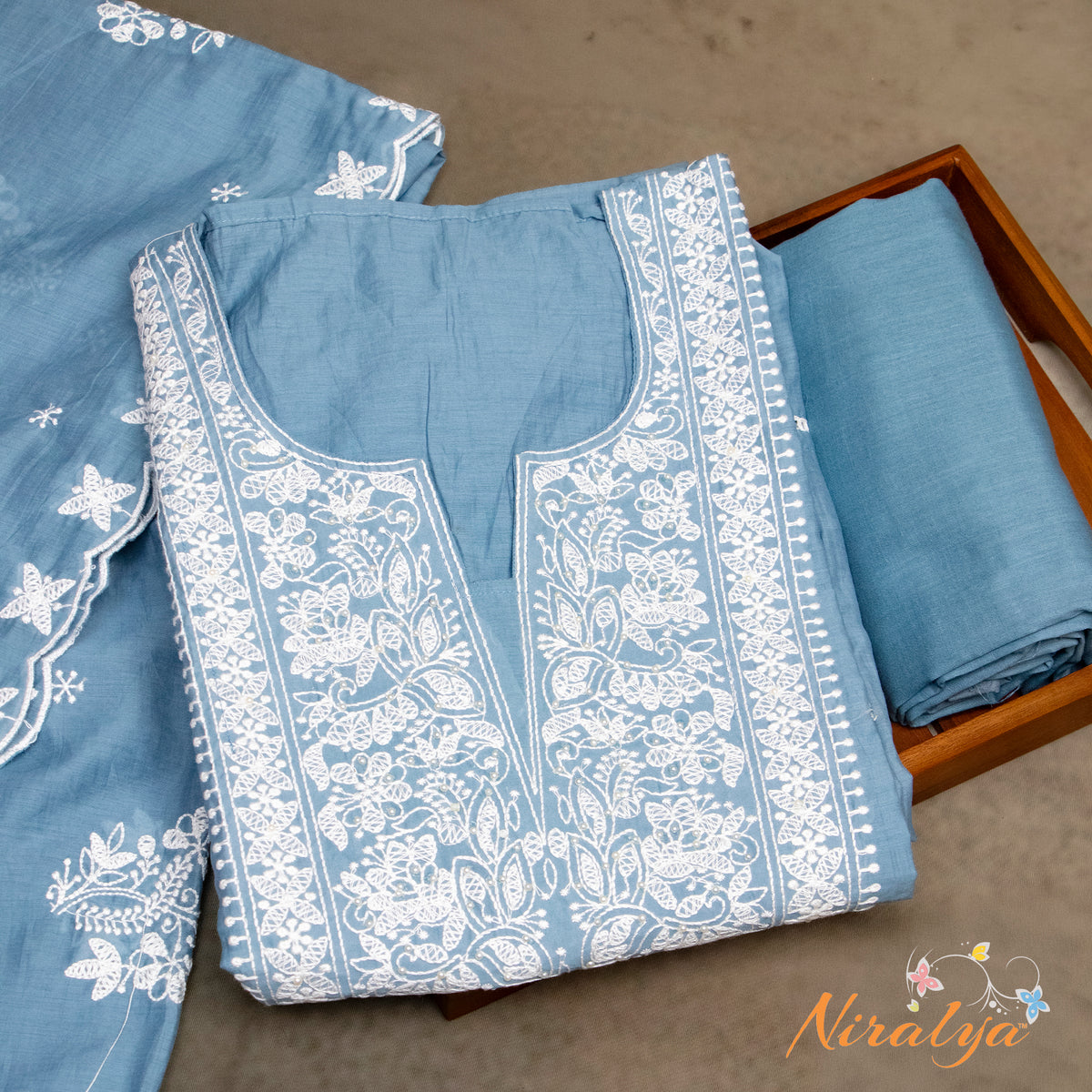 Salwar Material - Powder Blue Cotton Slub