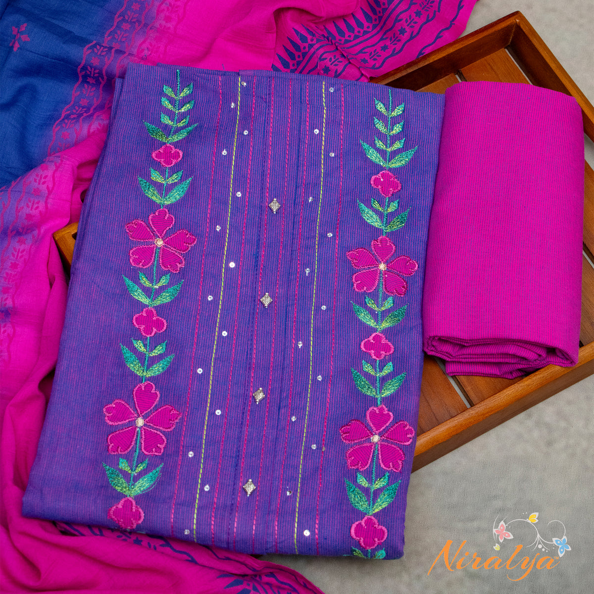 Salwar Material - Indigo Blue Cotton Slub