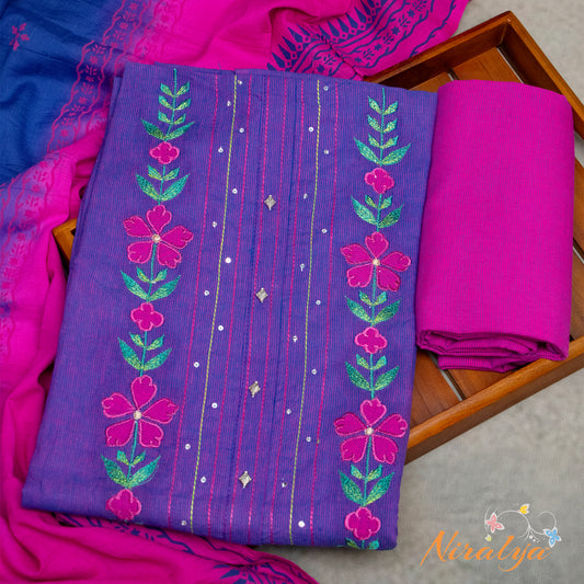 Salwar Material - Indigo Blue Cotton Slub