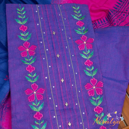 Salwar Material - Indigo Blue Cotton Slub