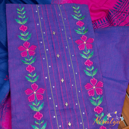 Salwar Material - Indigo Blue Cotton Slub