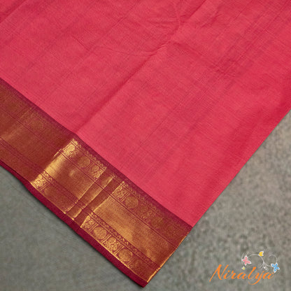 Chettinad Cotton Saree - Rose Pink with Antique Gold Jari Border