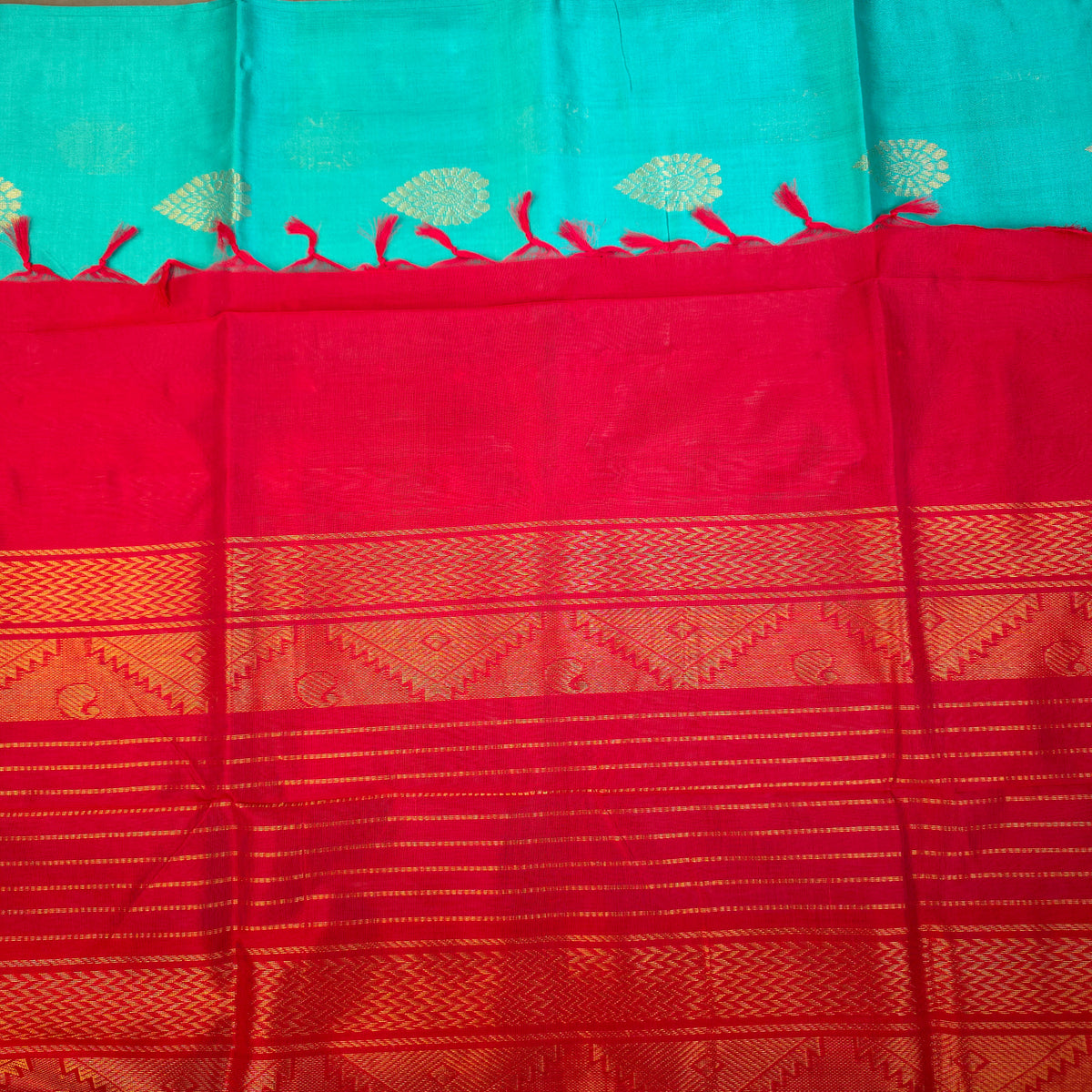 Pure Silk Cotton Saree - Turquoise Blue