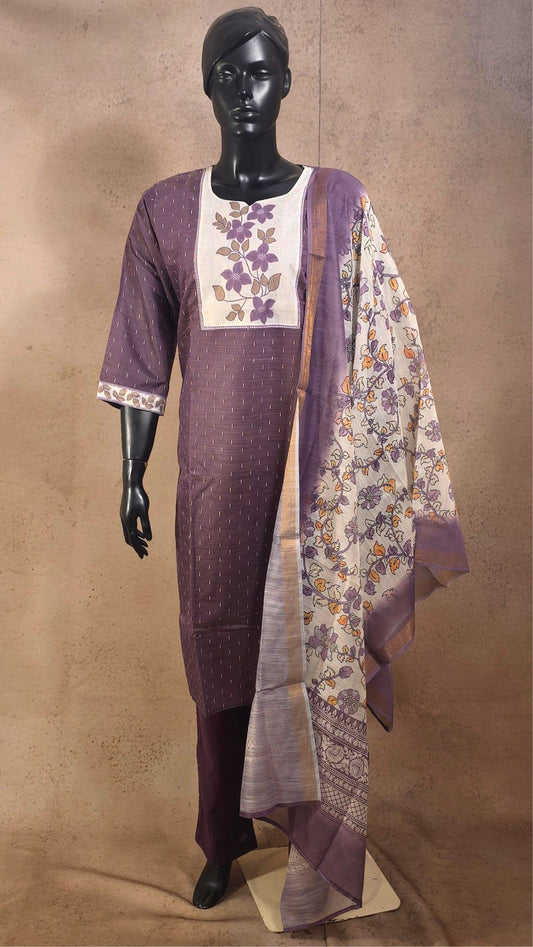 Kurti - Dusty Mauve Chanderi - 3 Piece Kurti Set