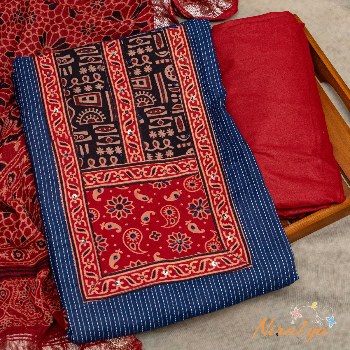 Salwar Material - Navy Blue Cotton Slub