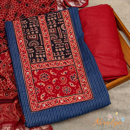 Salwar Material - Navy Blue Cotton Slub