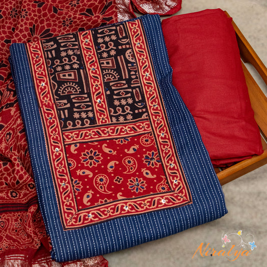 Salwar Material - Navy Blue Cotton Slub