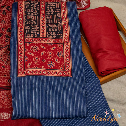 Salwar Material - Navy Blue Cotton Slub
