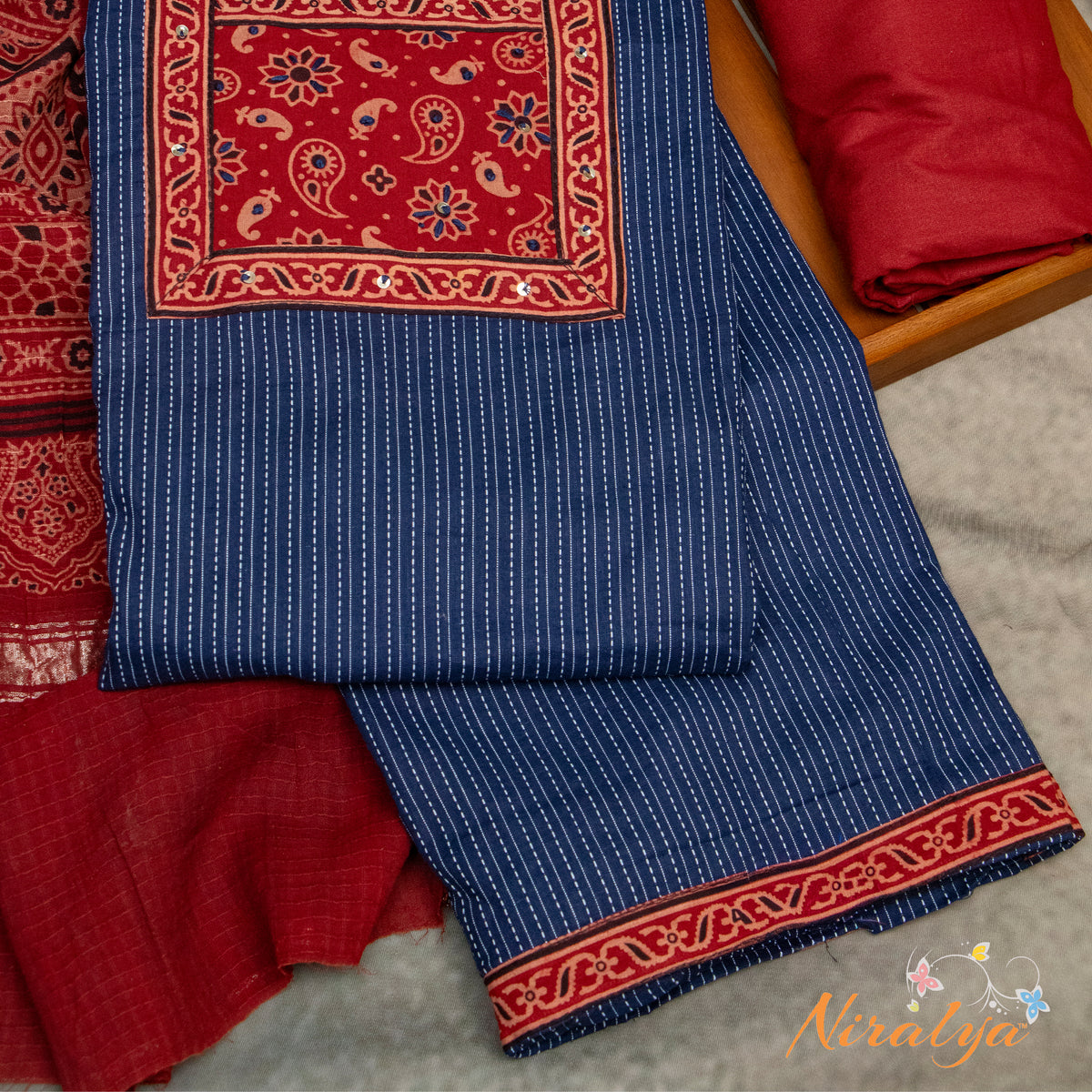 Salwar Material - Navy Blue Cotton Slub