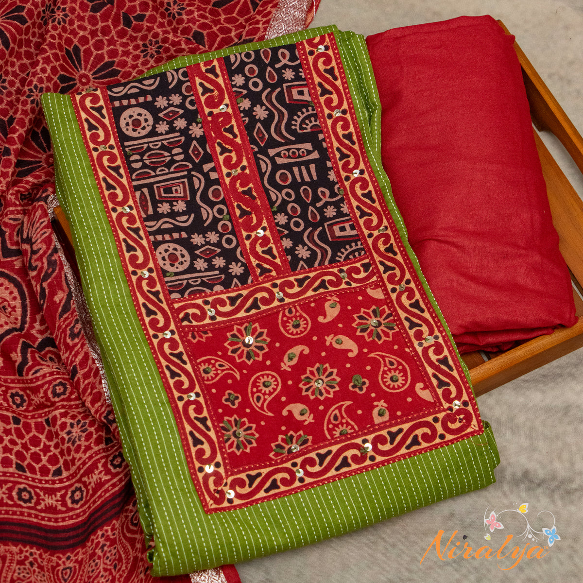 Salwar Material - Olive Green Cotton Slub