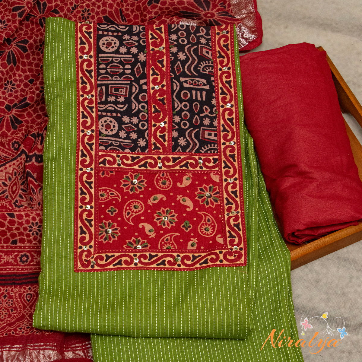 Salwar Material - Olive Green Cotton Slub