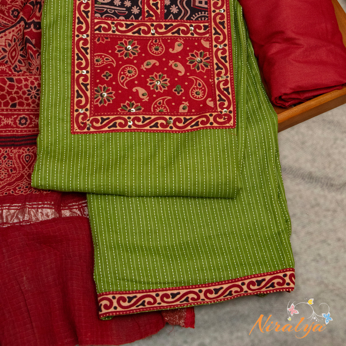 Salwar Material - Olive Green Cotton Slub
