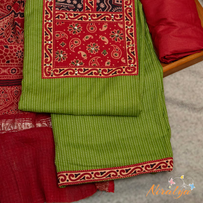 Salwar Material - Olive Green Cotton Slub