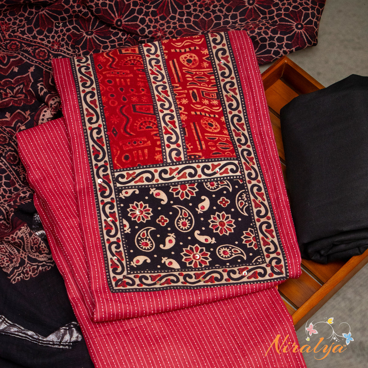 Salwar Material - Wine Red Cotton Slub