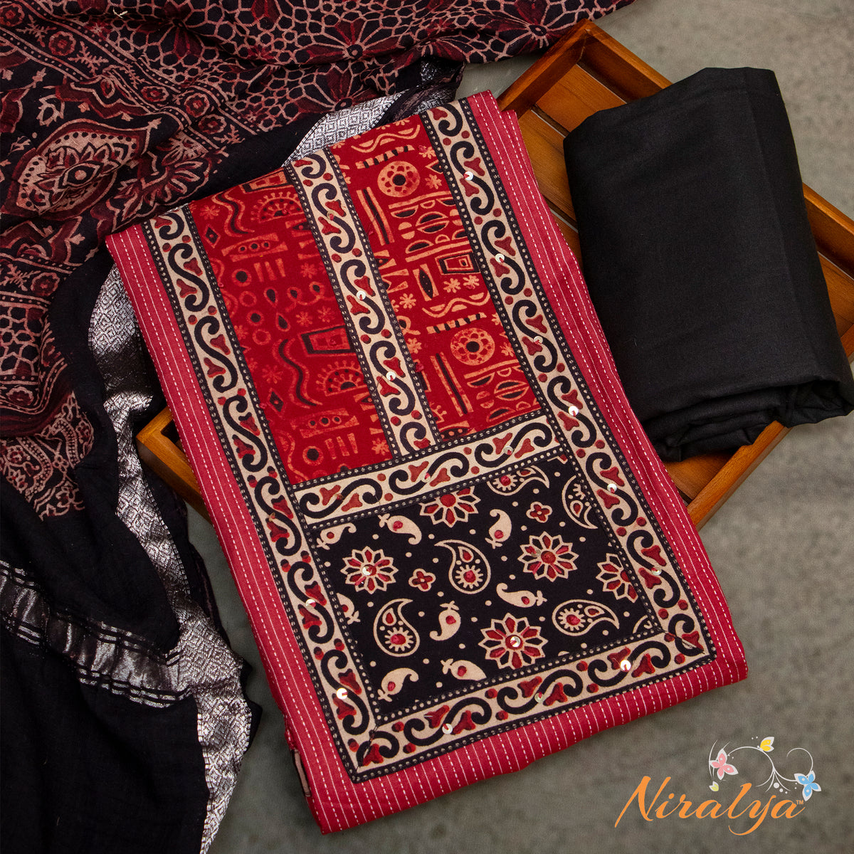 Salwar Material - Wine Red Cotton Slub
